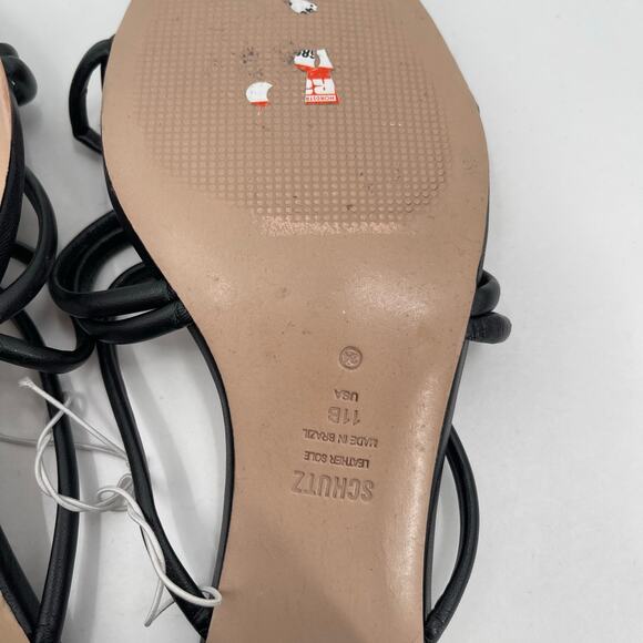 SCHUTZ Princey Sandals Size 11 Black Leather Strappy Block Heel Double Knotted - Picture 11 of 14